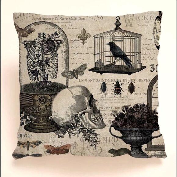 Gothic Valentine Alchemy Steampunk Skull Linen Pillow Cover - Picture 1 of 8